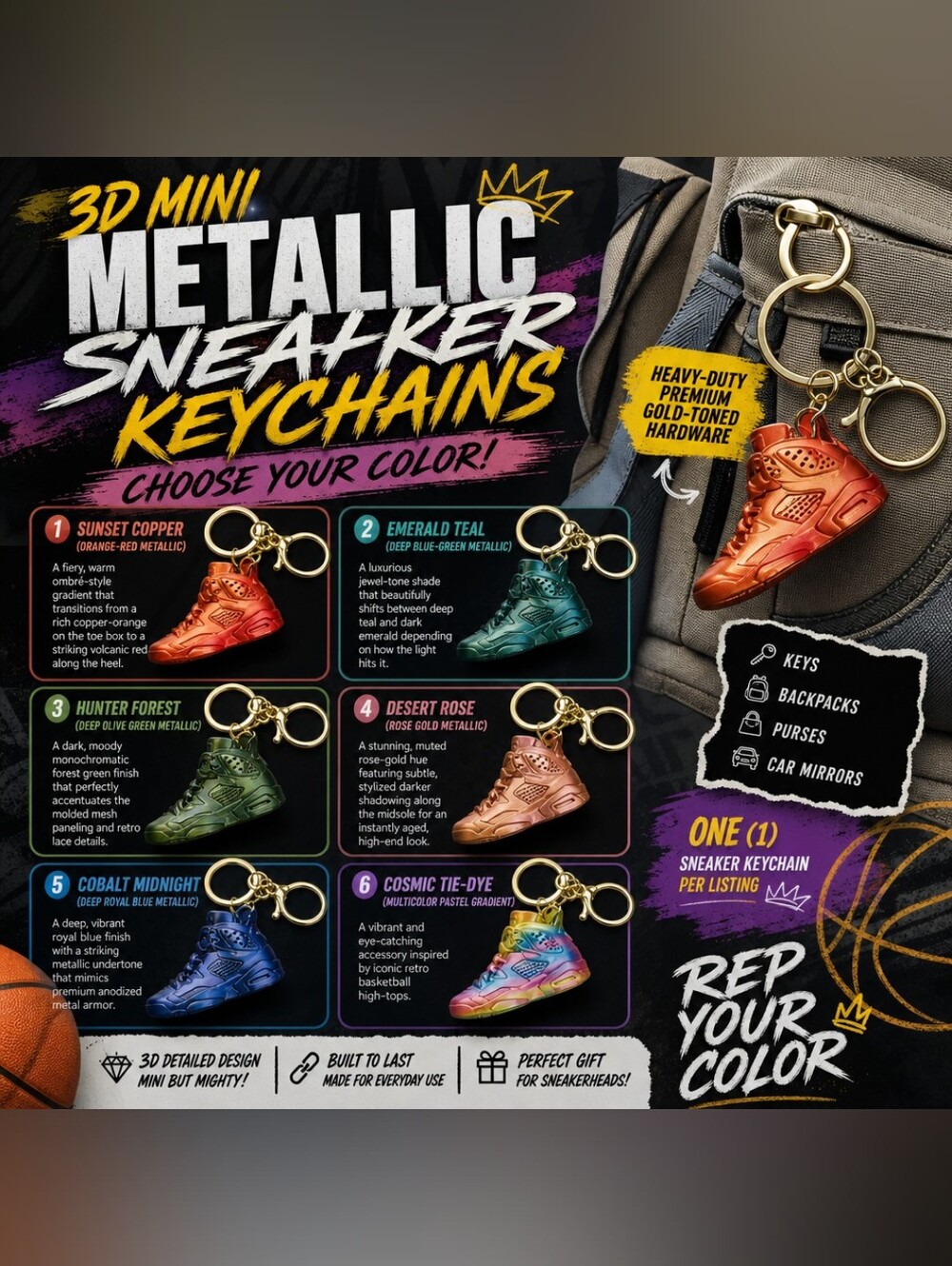 Multi Color 3D Mini Acrylic Sneaker Keychain - Pick Your Favorite!